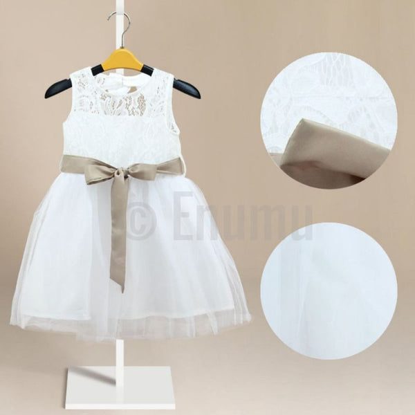 White Lace dress with Bow - Enumu