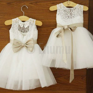 White Lace dress with Bow - Enumu