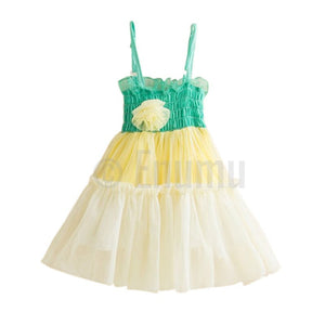 Tri Color Green and Yellow Frill Dress - Enumu