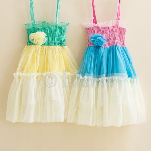 Tri Color Green and Yellow Frill Dress - Enumu
