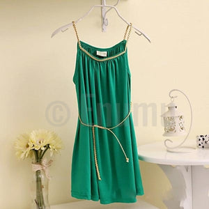 Dark Green Cotton Dress - Enumu