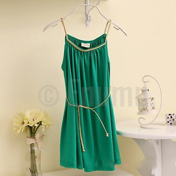 Dark Green Cotton Dress - Enumu