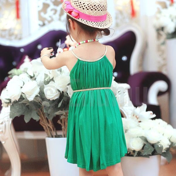 Dark Green Cotton Dress - Enumu