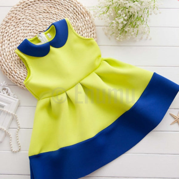 Lime Yellow and Navy Blue Dress - Enumu