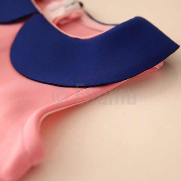 Coral and Navy Blue Dress - Enumu