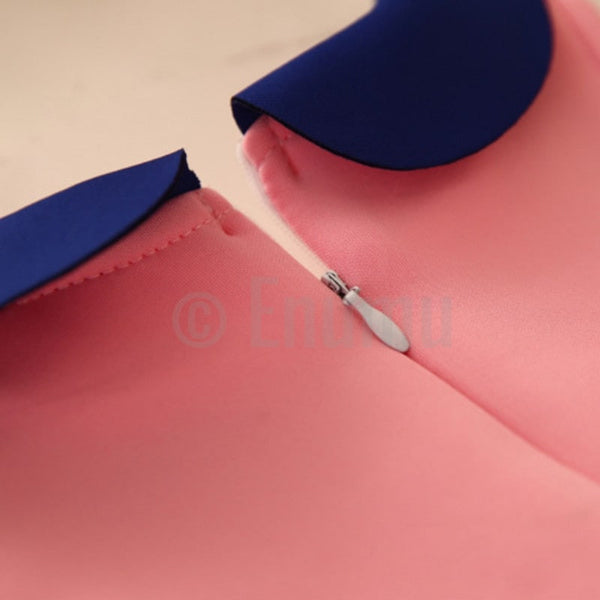 Coral and Navy Blue Dress - Enumu