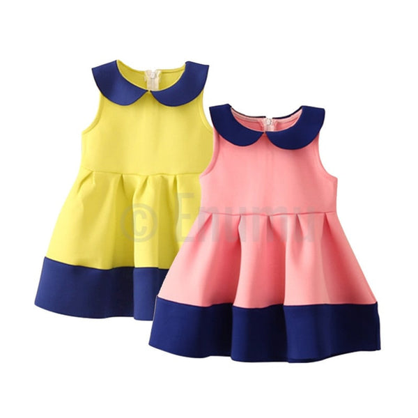 Lime Yellow and Navy Blue Dress - Enumu