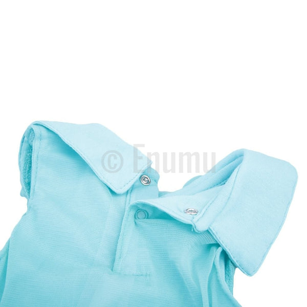 Blue Sleeveless Cotton and Net Dress - Enumu