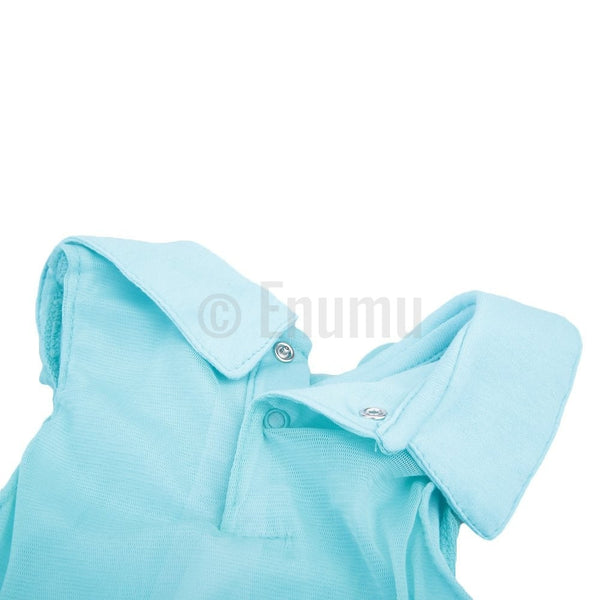 Blue Sleeveless Cotton and Net Dress - Enumu