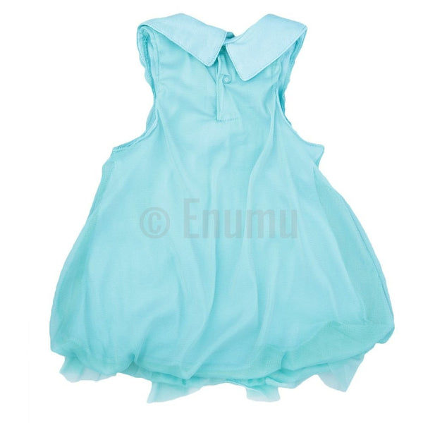 Blue Sleeveless Cotton and Net Dress - Enumu