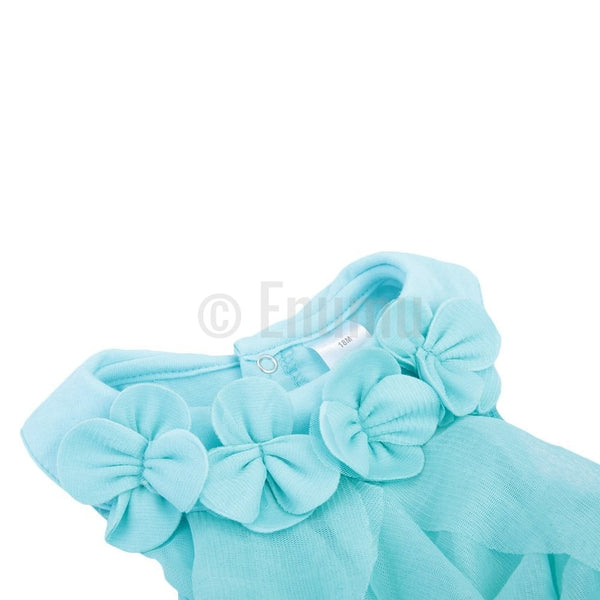 Blue Sleeveless Cotton and Net Dress - Enumu