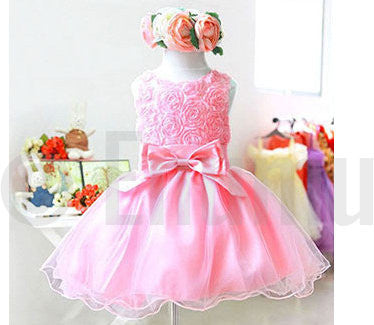 Light Pink Rosette Bow Dress - Enumu