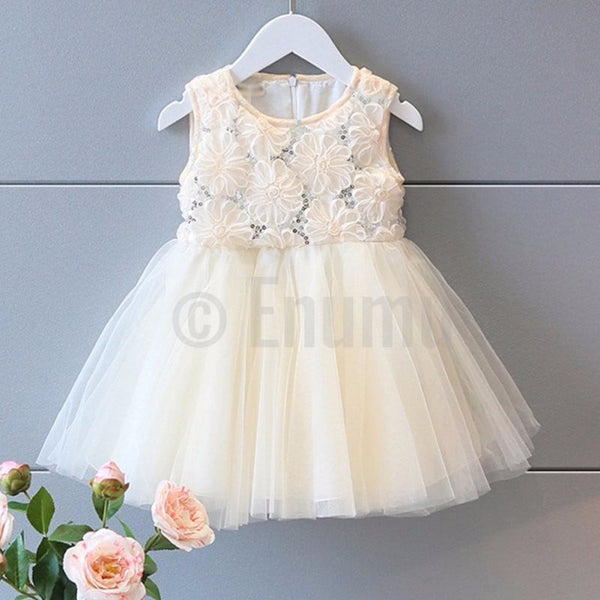 White Net Flower Lace Dress - Enumu