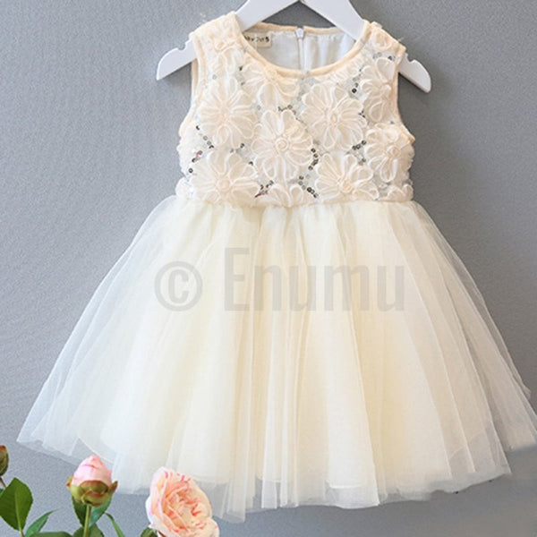 White Net Flower Lace Dress - Enumu