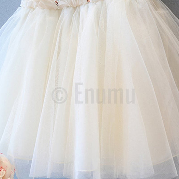White Net Flower Lace Dress - Enumu