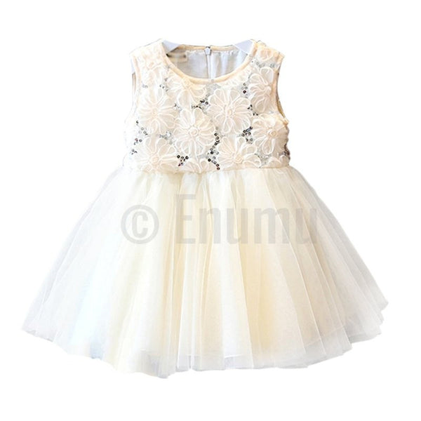 White Net Flower Lace Dress - Enumu