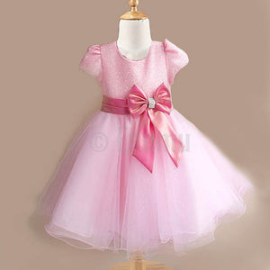Light Pink and Dark Pink Bow Shimmer Dress - Enumu