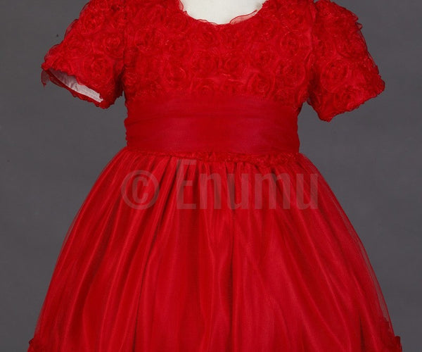 Red Rosette Dress with Short Sleeves ( 2-4 yrs available) - Enumu