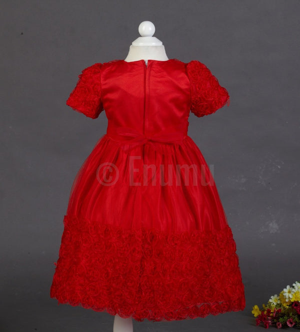 Red Rosette Dress with Short Sleeves ( 2-4 yrs available) - Enumu