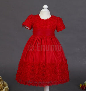 Red Rosette Dress with Short Sleeves ( 2-4 yrs available) - Enumu