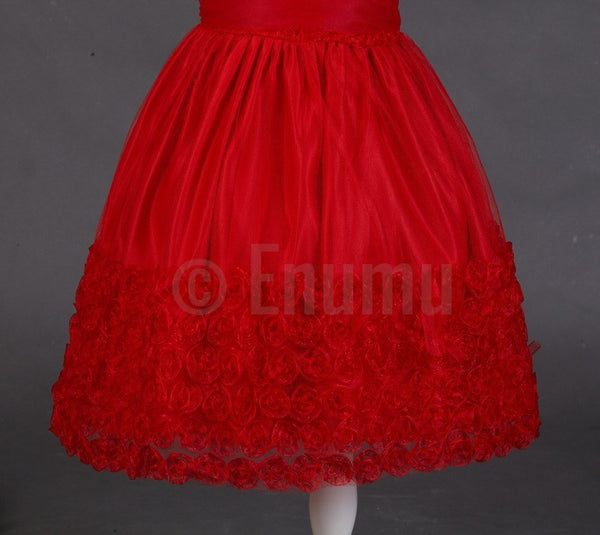 Red Rosette Dress with Short Sleeves ( 2-4 yrs available) - Enumu