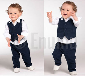 Full Sleeve Shirt and Vest 3 Pc Formal Black Baby Boy/ Toddler set - Enumu