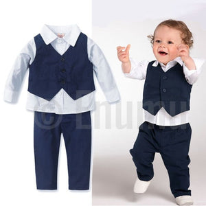 Full Sleeve Shirt and Vest 3 Pc Formal Black Baby Boy/ Toddler set - Enumu