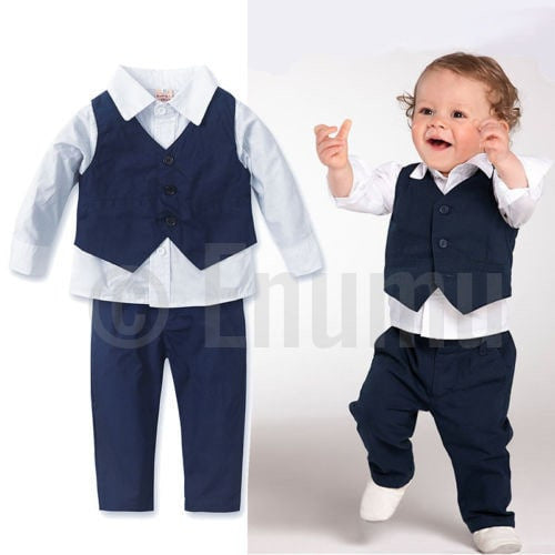 Full Sleeve Shirt and Vest 3 Pc Formal Black Baby Boy/ Toddler set - Enumu
