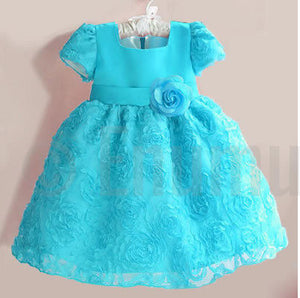 Baby Girl Rosette Blue Dress ( Sizes 1, 2 available) - Enumu