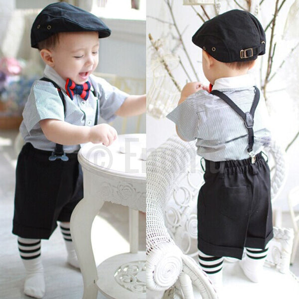 Half Sleeve Shirt and Pant Bow Tie SuspendersToddler Boys set - Enumu