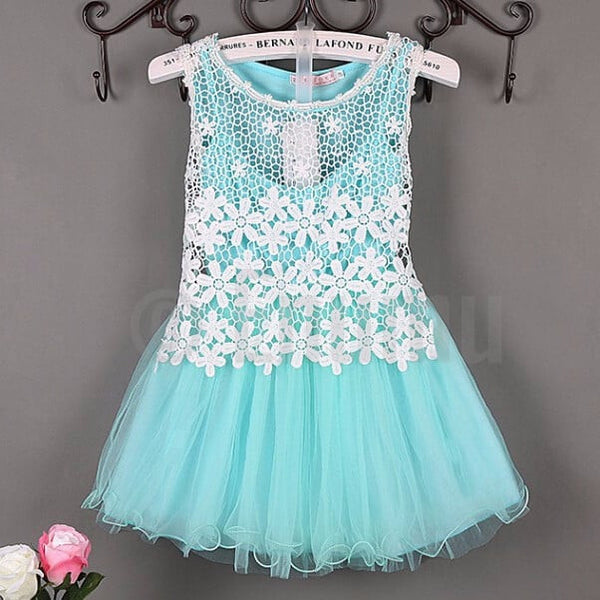 Sea Green Lace and Net Dress (Size 3 - 9 Yrs) - Enumu