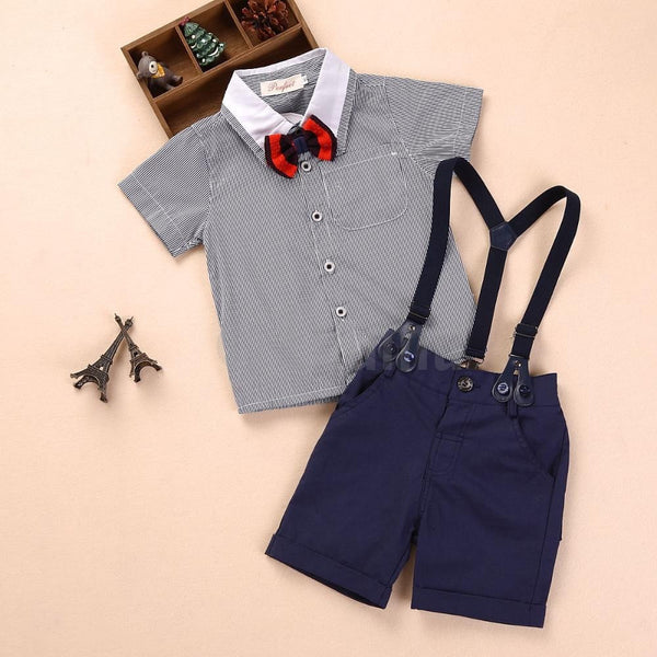 Half Sleeve Shirt and Pant Bow Tie SuspendersToddler Boys set - Enumu