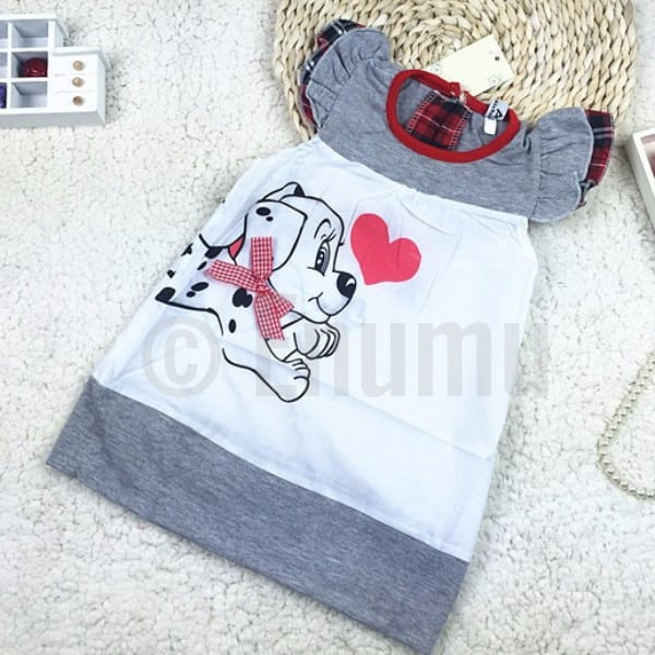 Fun Gray Dog Love Cotton Dress - Enumu