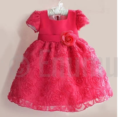 Baby Girl Rosette Red Dress ( Sizes 1, 2 ,3) - Enumu