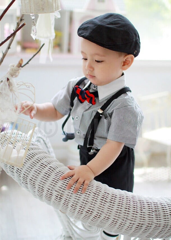 Half Sleeve Shirt and Pant Bow Tie SuspendersToddler Boys set - Enumu