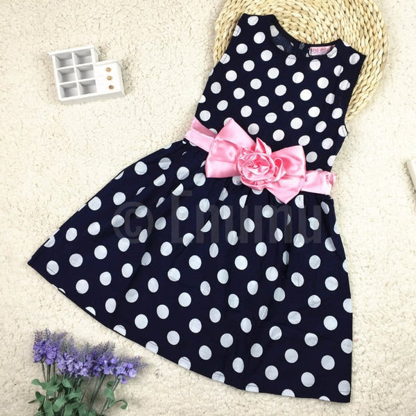 Black Polka Dot Pink Bow Dress - Enumu