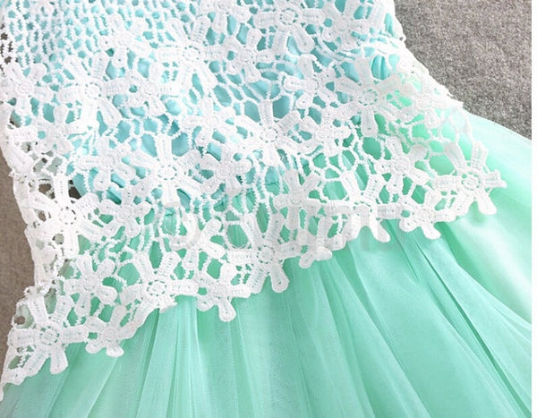 Sea Green Lace and Net Dress (Size 3 - 9 Yrs) - Enumu