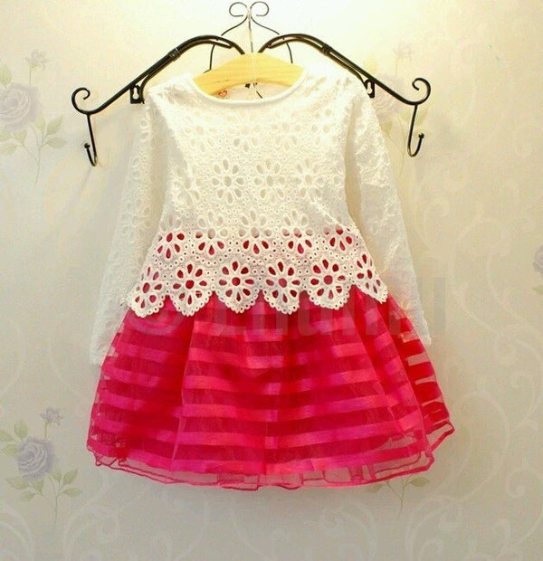 Full Sleeves White and Pink Dress - Enumu