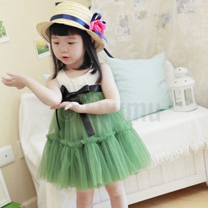 White Cotton Top and Green Net Dress - Enumu