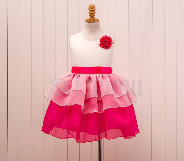 Bow knot with Rose Flower Pink Dress ( Ages 2 - 10) - Enumu