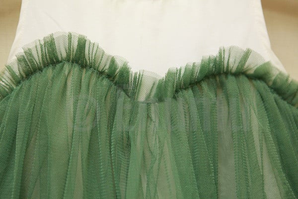 White Cotton Top and Green Net Dress - Enumu