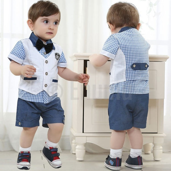 Half Sleeve Shirt and Vest 3 Pc Toddler Boys set - Enumu