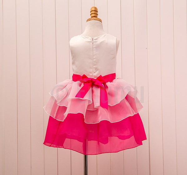 Bow knot with Rose Flower Pink Dress ( Ages 2 - 10) - Enumu
