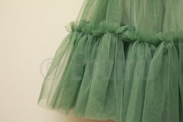 White Cotton Top and Green Net Dress - Enumu