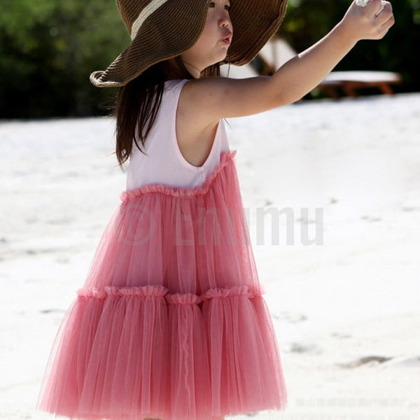 White and Red Cotton Top Net Dress - Enumu