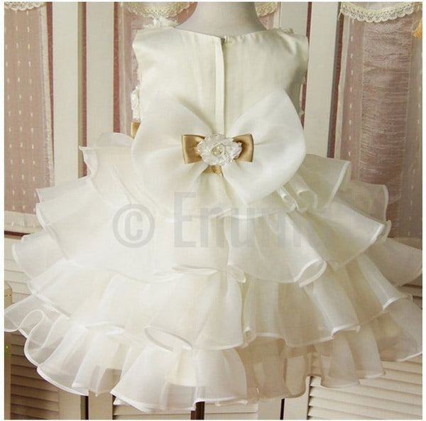 White Golden Bow Baby Girl / Toddler dress - Enumu