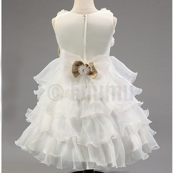 White Golden Bow Baby Girl / Toddler dress - Enumu