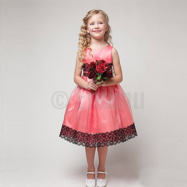 Organza Peach and Black dress (Size 2 - 8 Yrs) - Enumu