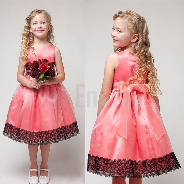 Organza Peach and Black dress (Size 2 - 8 Yrs) - Enumu