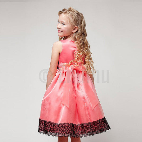 Organza Peach and Black dress (Size 2 - 8 Yrs) - Enumu